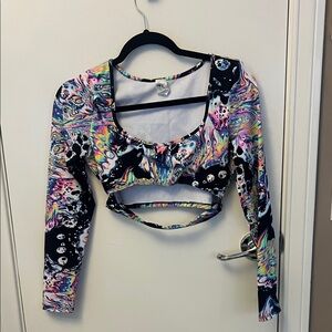 iHeartRaves Psychedelic Long Sleeve Crop Top